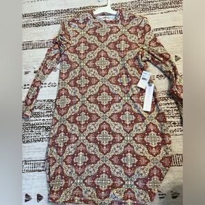 NWT women's O'Neill multicolor printed mock neck long sleeve viscose dress large